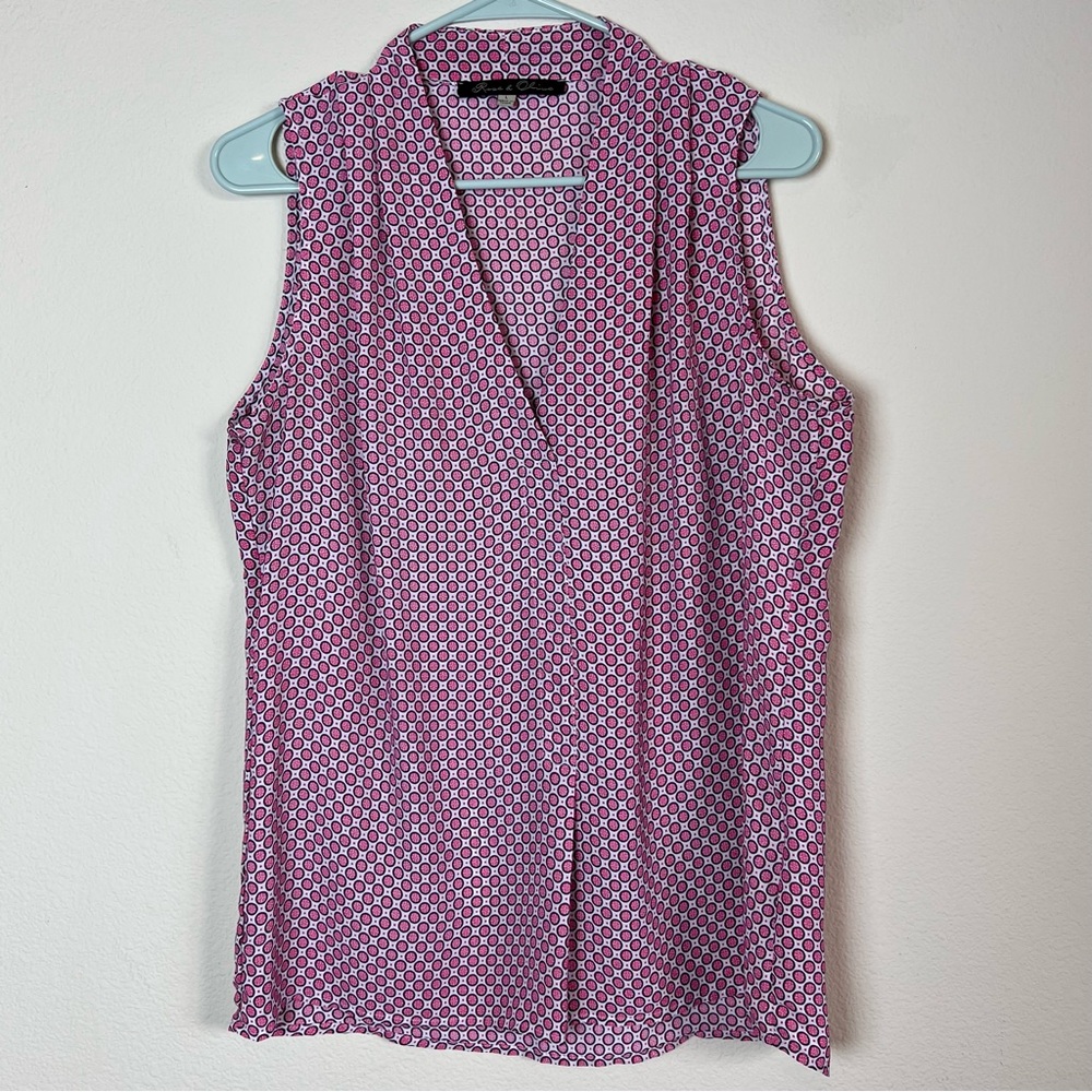 Rose & Olive Pink Circle Print Sleeveless V Neck Blouse Top